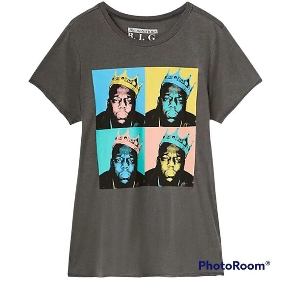 torrid Tops - 2X 18W 20W Notorious Biggie Smalls Pop Art Tee Torrid Grey Raw Hem 90s Hip Hop